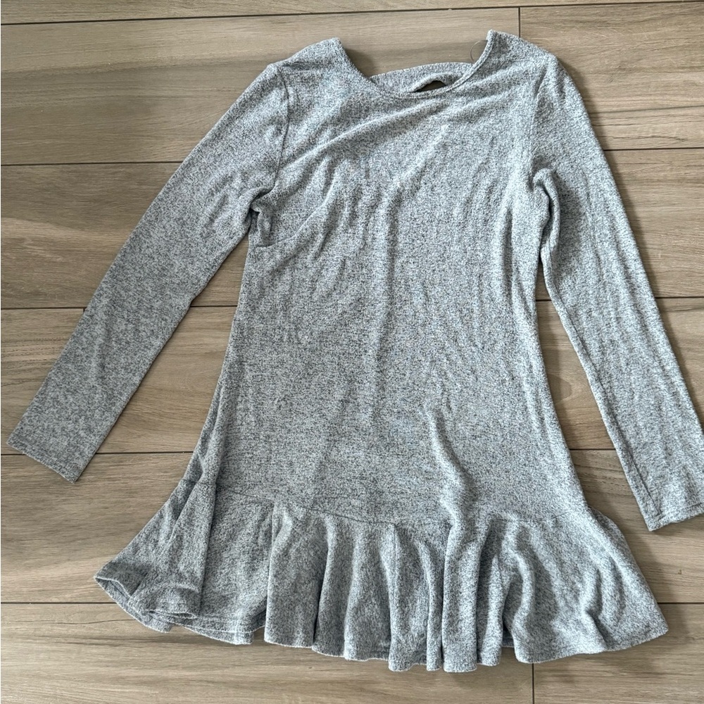 Gray Long Sleeve Ruffle Hem Dress sweater dress